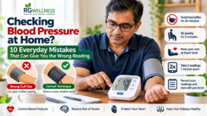 Correct home blood pressure measurement technique using an upper-arm BP monitor.